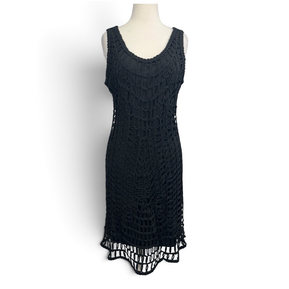 Y2K Etoile Black Soutache Crochet Cocktail Dress XL LBD Ribbonwork Boho Event